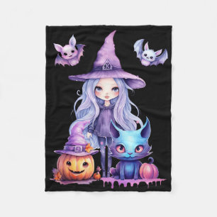 Pastel Halloween Hexenkatze Kürbiskerns Fleecedecke