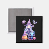 Pastel Halloween Hexenkatze Kürbiskerns Magnet (Vorderseite/Rückseite)