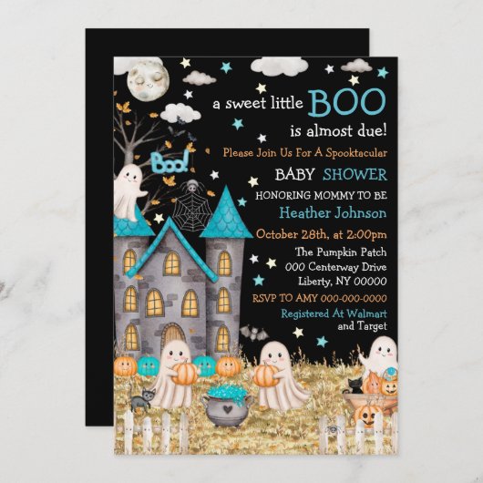 Pastel Halloween Little Boo Boy Baby Dusche Einladung (Vorne/Hinten)