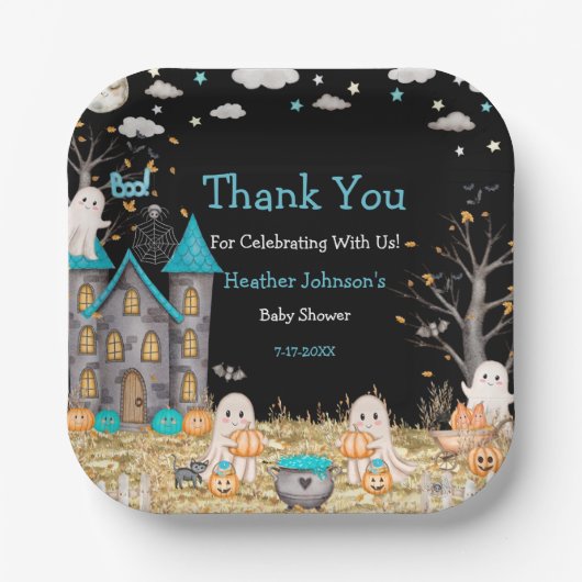 Pastel Halloween Little Boo Boy Baby Dusche Pappteller (Vorderseite)