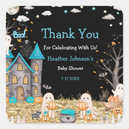 Pastel Halloween Little Boo Boy Baby Dusche Quadratischer Aufkleber