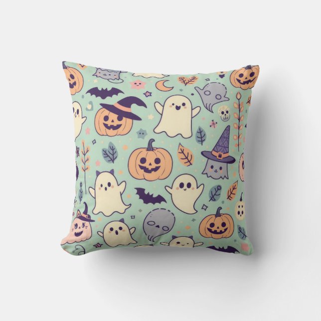 Pastel Halloween Pattern Ghost Pumpkin Bats Hexe Kissen (Vorderseite)