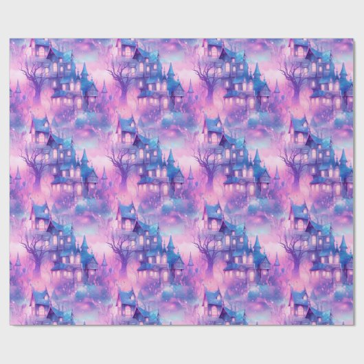 Pastel Halloween Purples and Pinks Spooky House Geschenkpapier (Flach)