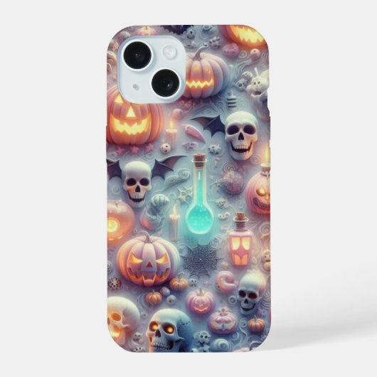 Pastel Halloween Skulls, Fledermäuse, Geister und  iPhone 15 Hülle (Rückseite)