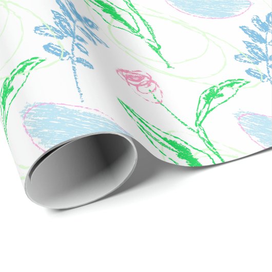 Pastel Hand gezeichnet Blumenmuster Geschenkpapier (Rolleneckpunkt)
