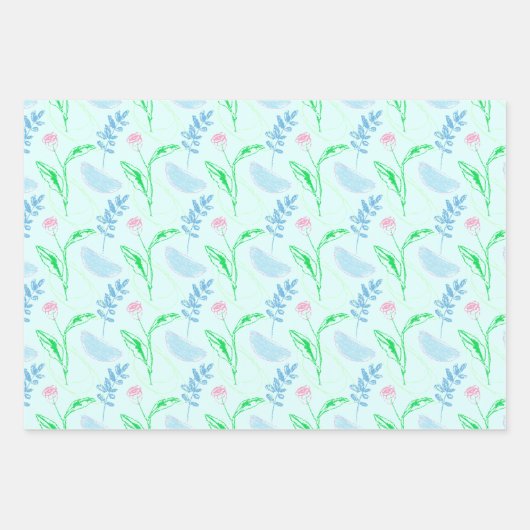 Pastel Hand gezeichnet Blumenmuster Geschenkpapier Set (Vorderseite 2)
