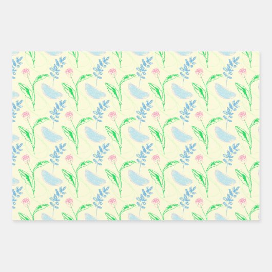 Pastel Hand gezeichnet Blumenmuster Geschenkpapier Set (Vorderseite)