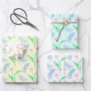 Pastel Hand gezeichnet Blumenmuster Geschenkpapier Set