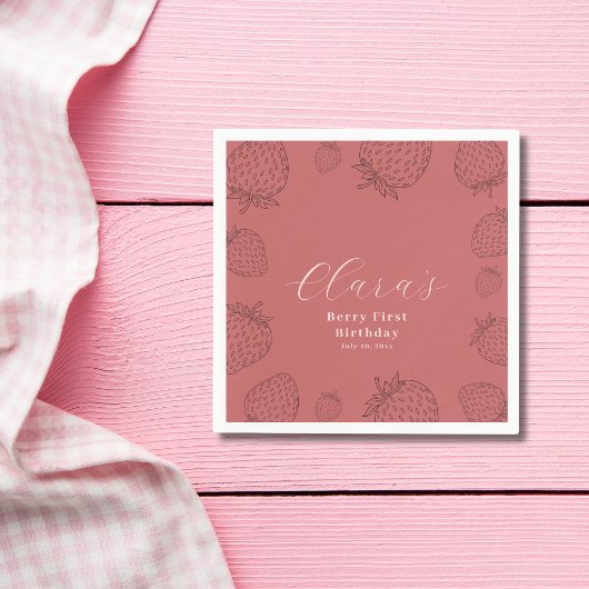Pastel Handraw Strawberry Birthday Serviette