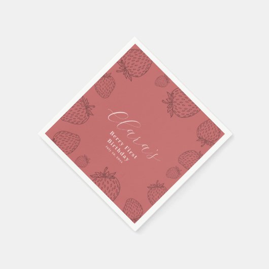 Pastel Handraw Strawberry Birthday Serviette (Ecke)