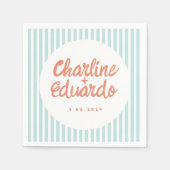 Pastel Handwriting Blue Stripe Retro Wedding Serviette (Vorderseite)