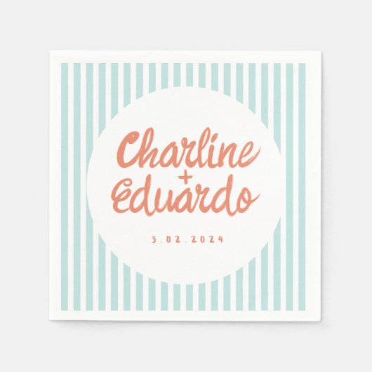 Pastel Handwriting Blue Stripe Retro Wedding Serviette (Vorderseite)