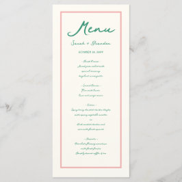 Pastel Handwriting Pinky Green Retro Hochzeit Menükarte