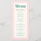 Pastel Handwriting Pinky Green Retro Hochzeit Menükarte (Vorderseite)