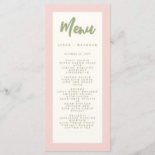 Pastel Handwriting Pinky Retro Wedding Menu Menükarte (Vorderseite)