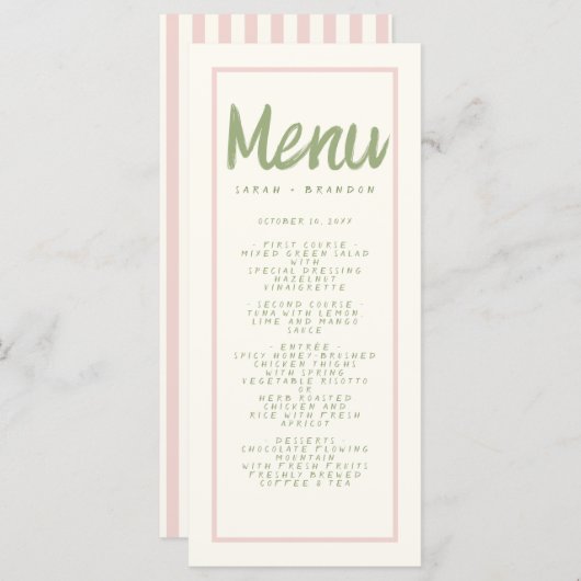 Pastel Handwriting Typografie Retro Wedding Menu Menükarte (Vorne/Hinten)