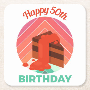 Pastel Happy 50. Geburtstagsparty Cake Piece Rechteckiger Pappuntersetzer