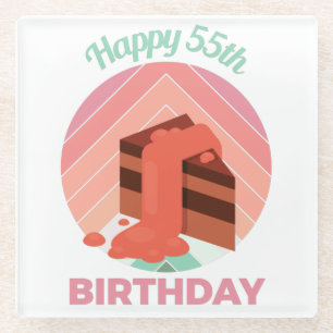 Pastel Happy 55. Geburtstagsfeier-Torte Stück Glasuntersetzer