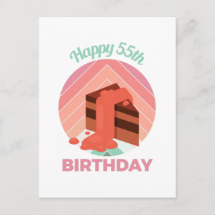 Pastel Happy 55. Geburtstagsparty Cake Piece Postkarte