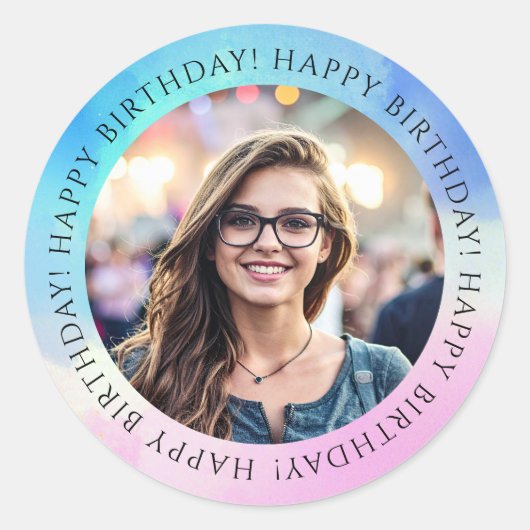 Pastel Happy Birthday Photo Envelope Seal Sticker  (Vorderseite)
