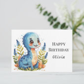 Pastel Happy Dino Birthday Karte (Stehend Vorderseite)