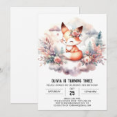 Pastel Happy Fox Geburtstag digital Einladung (Vorne/Hinten)