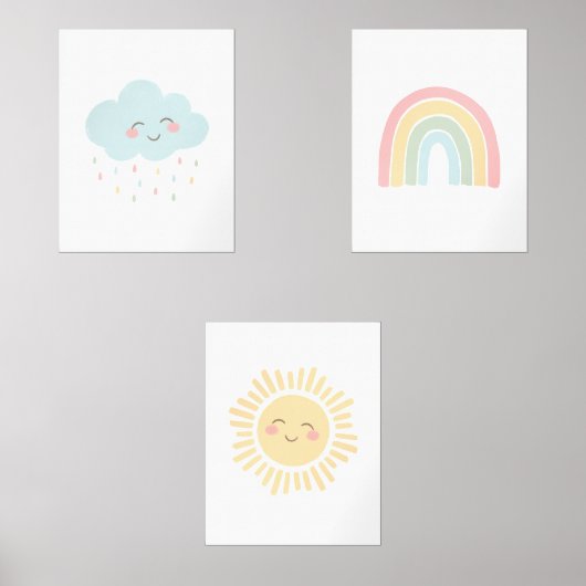 Pastel Happy Rainbow Sun Cloud Girl Kinderzimmer D Bilderwand Sets (Vorderseite)