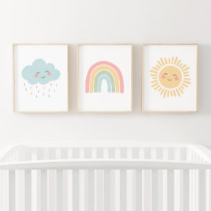 Pastel Happy Rainbow Sun Cloud Girl Kinderzimmer D Bilderwand Sets