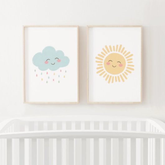 Pastel Happy Sun Cloud Girl Kinderzimmer Deco Bilderwand Sets