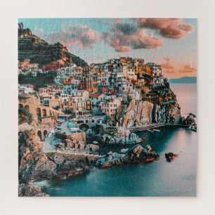 Pastel Harbour View Italy at Sunset Puzzle