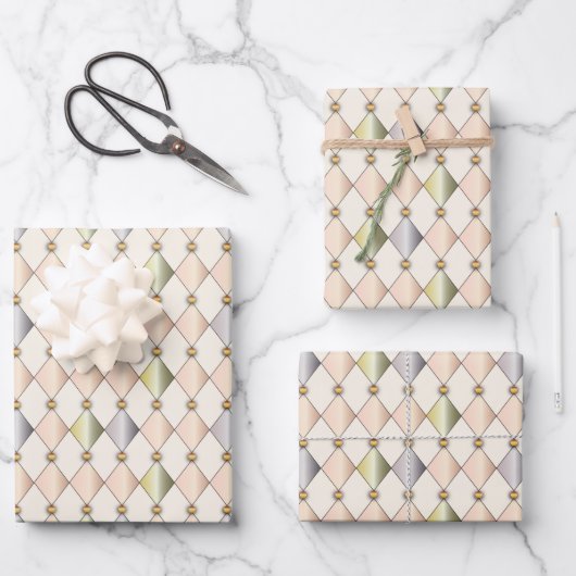 Pastel Harlequin Diamonds Wrapping Paper Geschenkpapier Set (Vorderseite)