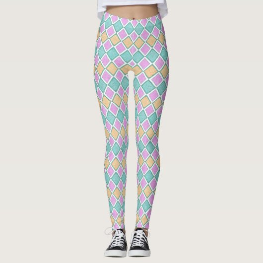  Pastel Harlequin Prism Small Diamond Pattern Leggings (Vorderseite)