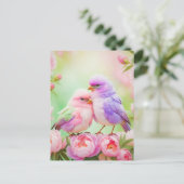 Pastel Harmony: Fluffy Songbirds Postkarte (Stehend Vorderseite)
