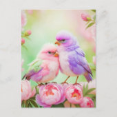 Pastel Harmony: Fluffy Songbirds Postkarte (Vorderseite)