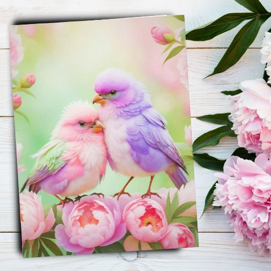 Pastel Harmony: Fluffy Songbirds Postkarte