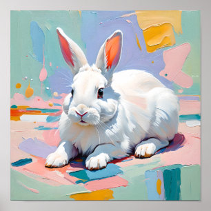 Pastel-Hasen-Glückseligkeit – Abstrakter Weißer Ha Poster