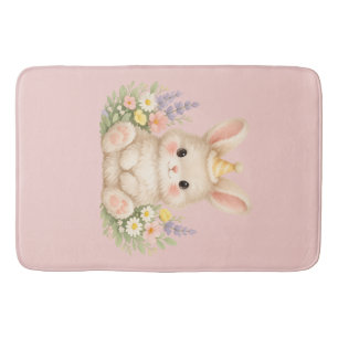 Pastel-Hasen-Wildblumen-Illustration für eine Magi Badematte