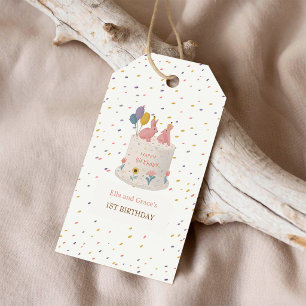 Pastel-Hasen-Zwillinge 1. Geburtstagsfeier Geschenkanhänger
