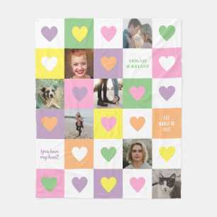 Pastel Heart Checkerboard Couple's Foto Geschenk Fleecedecke