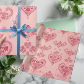 Pastel Heart Motifs Delicate Floral Romantic Style Geschenkpapier