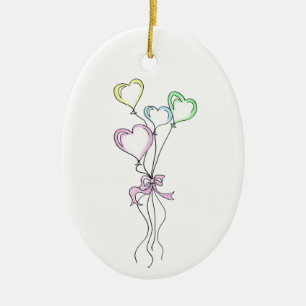 Pastel Heart Shaped Ballons Bouquet Illustration Keramik Ornament