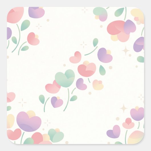 Pastel Heart Shaped Flowers Minimalist Pattern Quadratischer Aufkleber (Vorderseite)