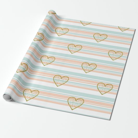 Pastel Heart Stripes Glitter Style Pattern (16) Geschenkpapier (Ungerollt)