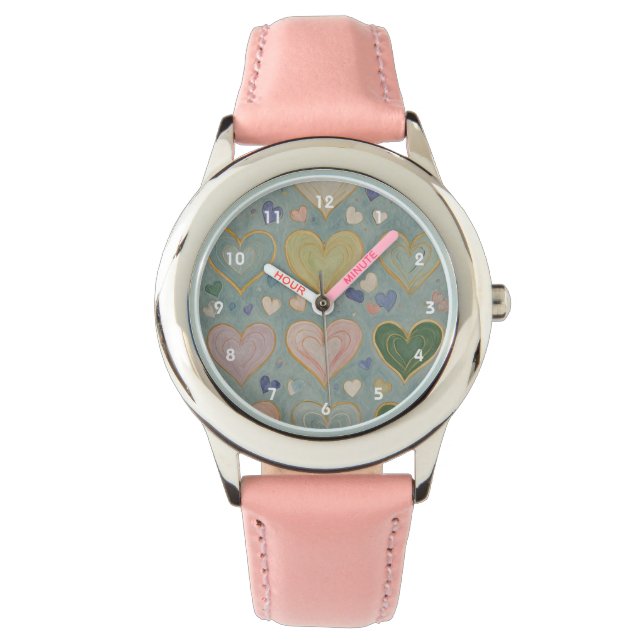 Pastel Heart Tapestry Armbanduhr (Vorderseite)