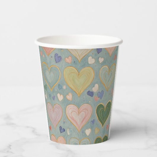 Pastel Heart Tapestry Pappbecher (Rückseite)