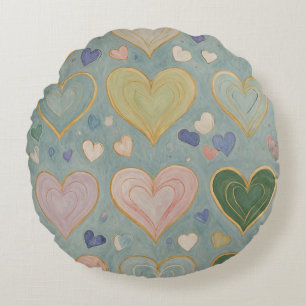 Pastel Heart Tapestry Rundes Kissen