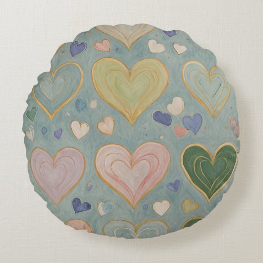 Pastel Heart Tapestry Rundes Kissen (Vorderseite)