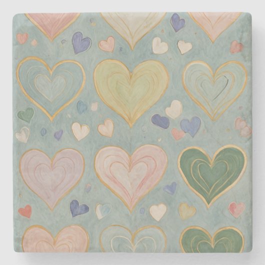 Pastel Heart Tapestry Steinuntersetzer (Vorderseite)