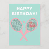Pastel Heart Tennis Player Racquets Ball Birthday Postkarte (Vorderseite)