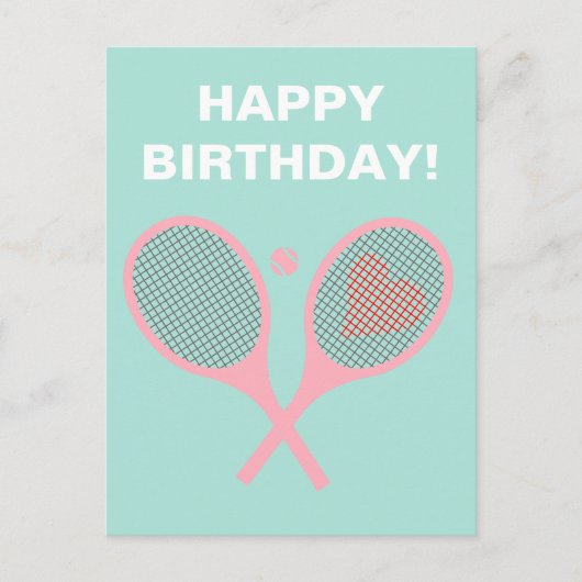 Pastel Heart Tennis Player Racquets Ball Birthday Postkarte (Vorderseite)